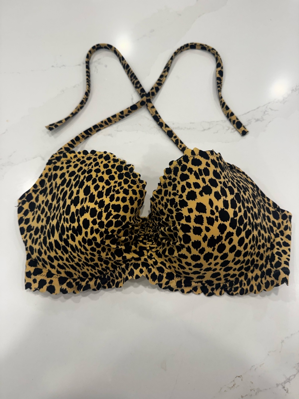 Victoria's Secret Leopard Print Halter Bikini Top -36D- Black & Tan